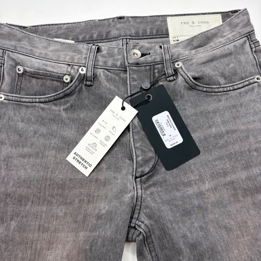 Rag & Bone Fit 2 Slim Jeans 29 Greyson Grey Authentic Stretch Button Fly New